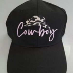 Black Cowboy Hat with Pink Embroidery
